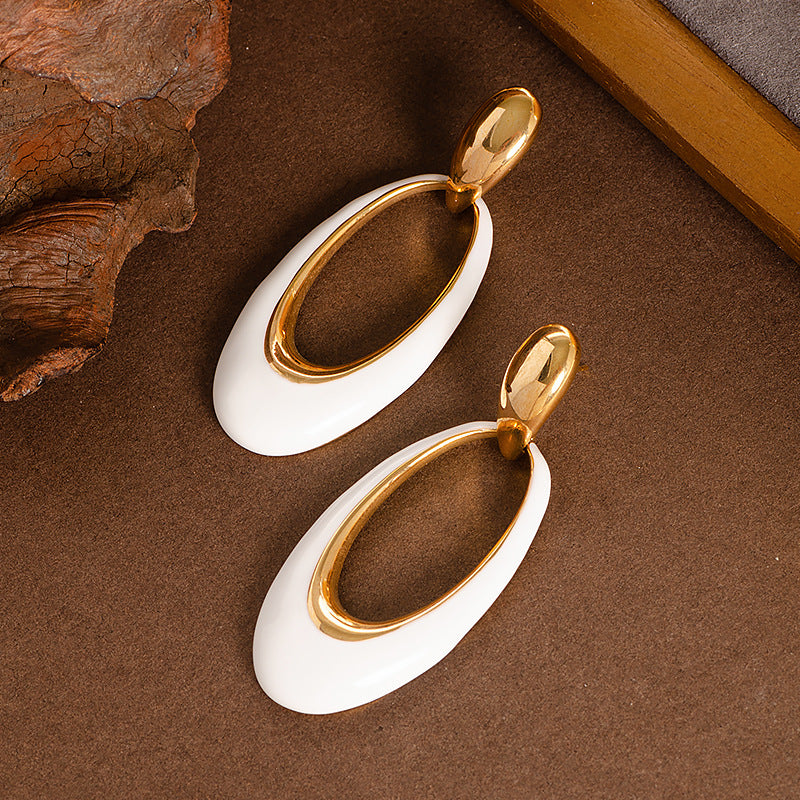 French-style openwork oval silver pin earrings