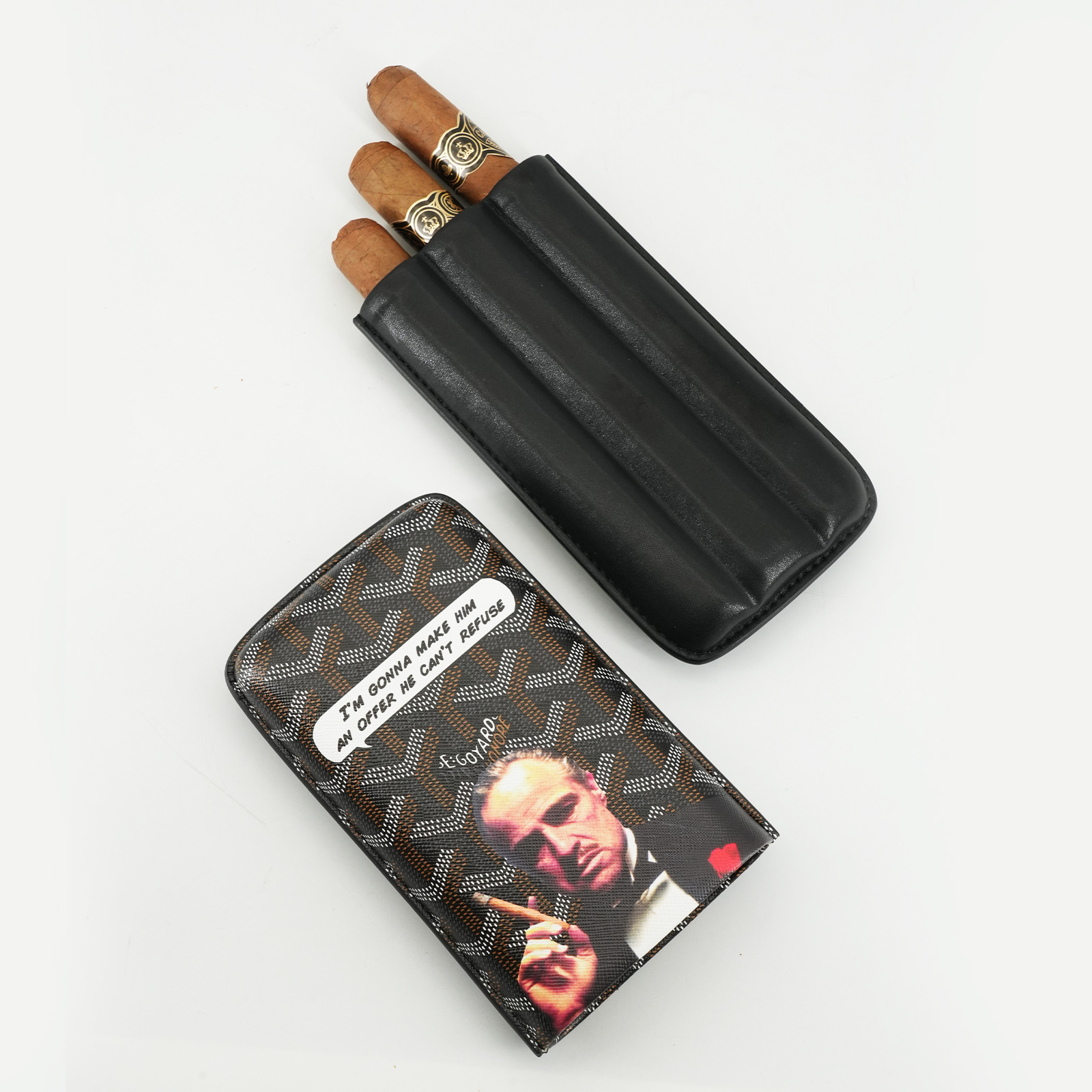 Leather Cigar Case – Portable Travel Humidor Box for 3 Cigars | Godfather Style