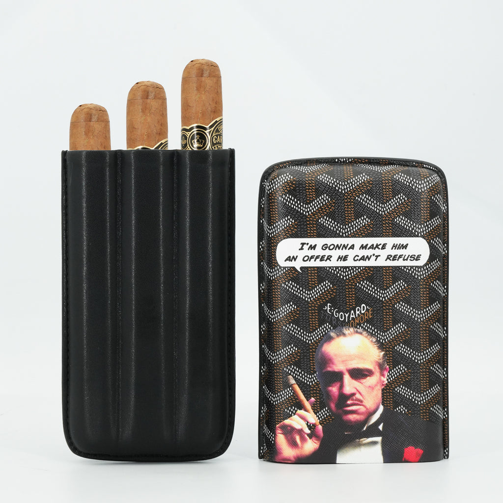 Leather Cigar Case – Portable Travel Humidor Box for 3 Cigars | Godfather Style