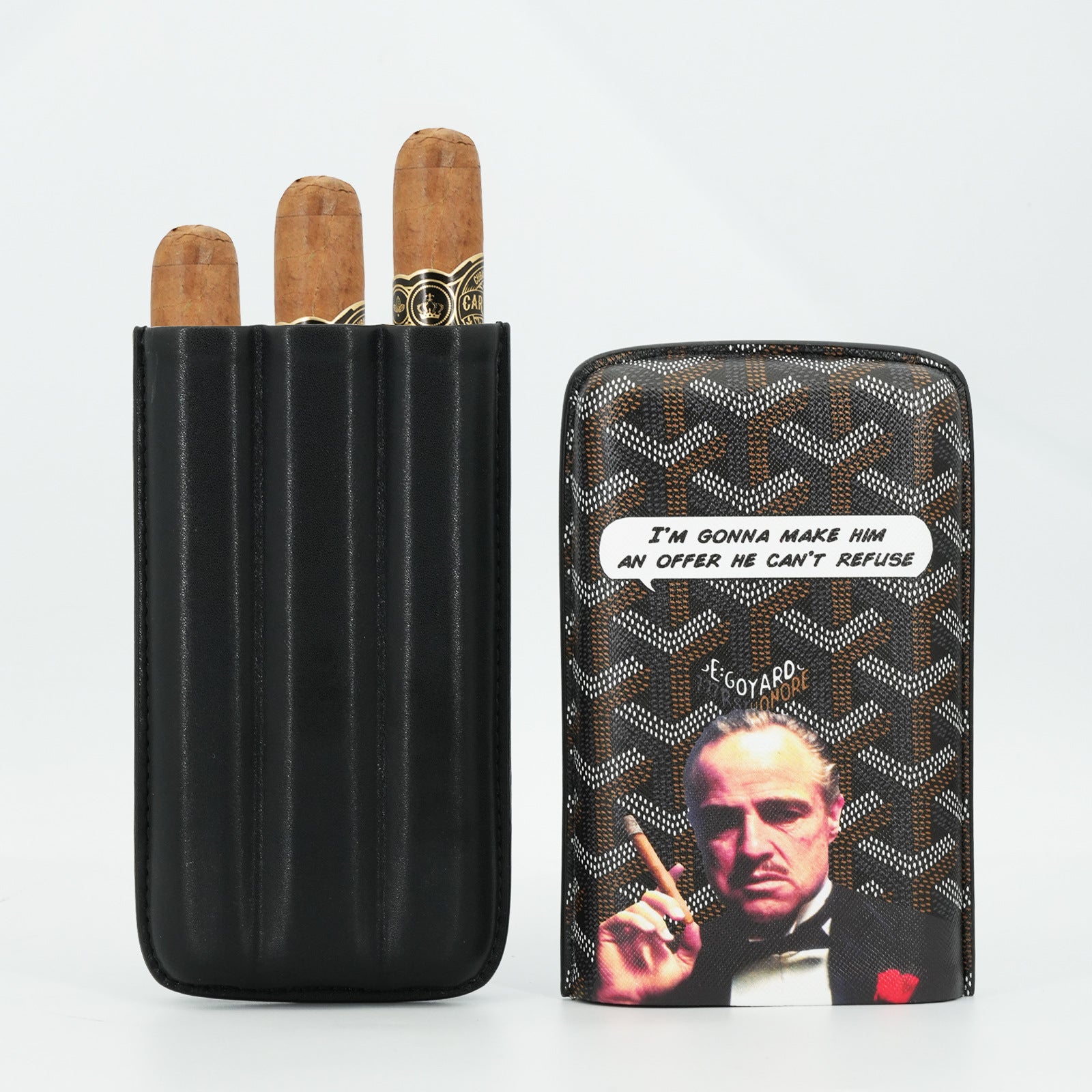 Leather Cigar Case – Portable Travel Humidor Box for 3 Cigars | Godfather Style