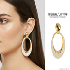 French-style openwork oval silver pin earrings