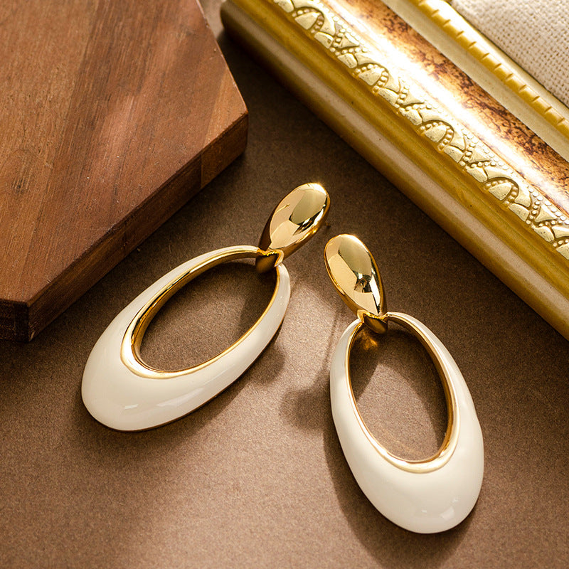 French-style openwork oval silver pin earrings