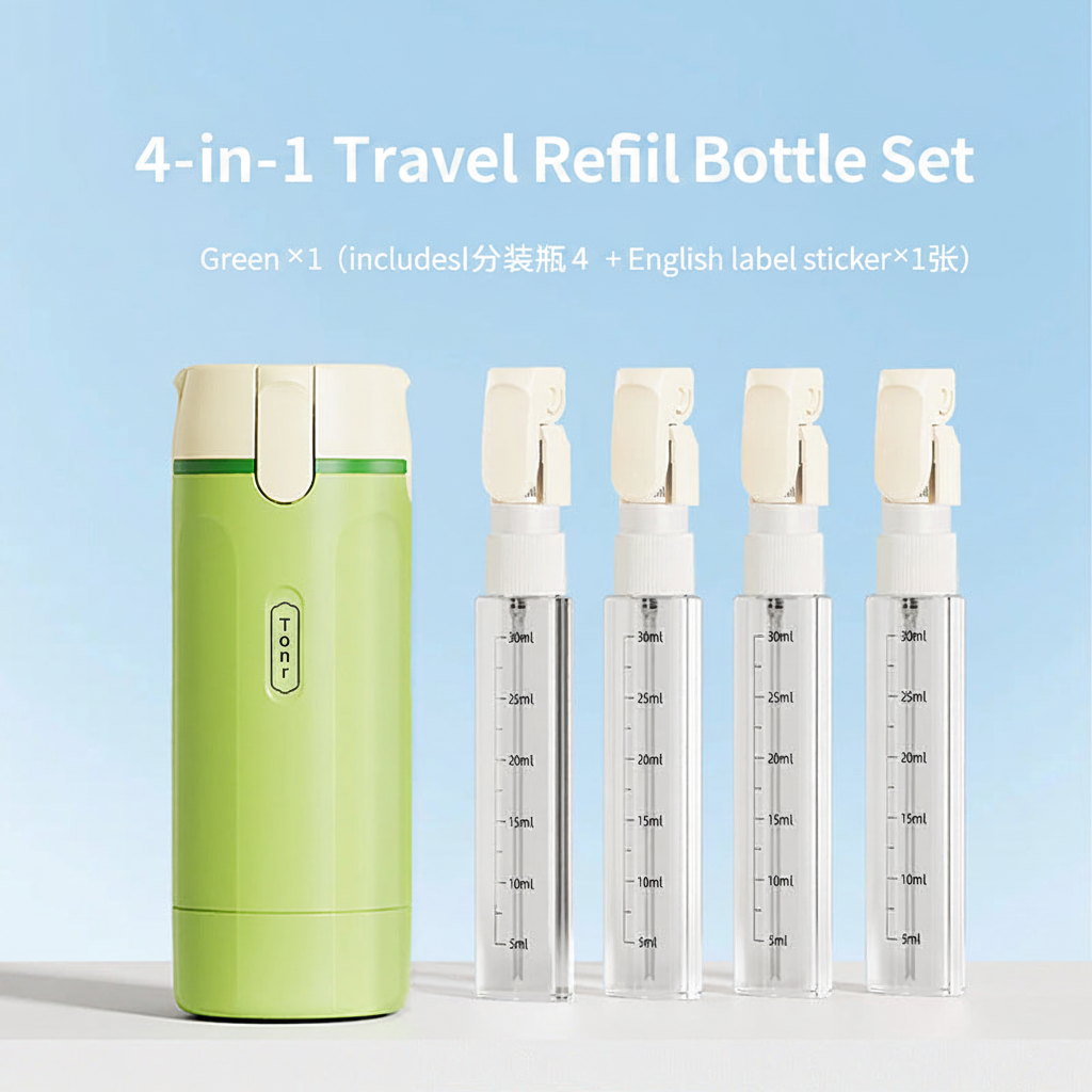 4-in-1 Travel Refill Bottle Set Green - Includes 4x30ml Refill Bottles
