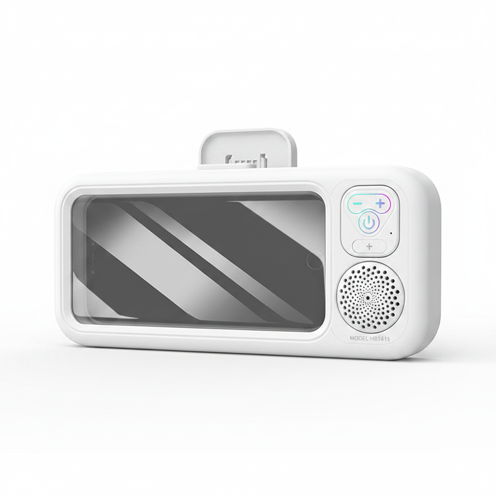 Waterproof Bathroom Phone Holder with Bluetooth Speaker - White